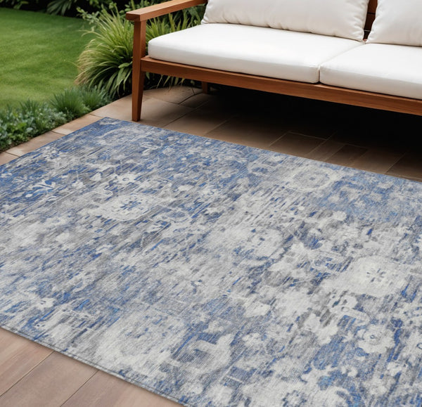 HomeRoots 5' Blue Floral Washable Area Rug - Durable, Stylish Design for Indoor and Outdoor High-Traffic Use 9' X 12' 609532