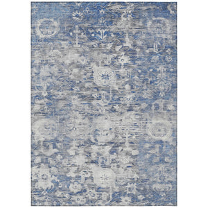 HomeRoots 5' Blue Floral Washable Area Rug - Durable, Stylish Design for Indoor and Outdoor High-Traffic Use 9' X 12' 609532