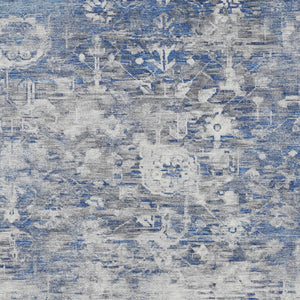 HomeRoots 5' Blue Floral Washable Area Rug - Durable, Stylish Design for Indoor and Outdoor High-Traffic Use 9' X 12' 609532