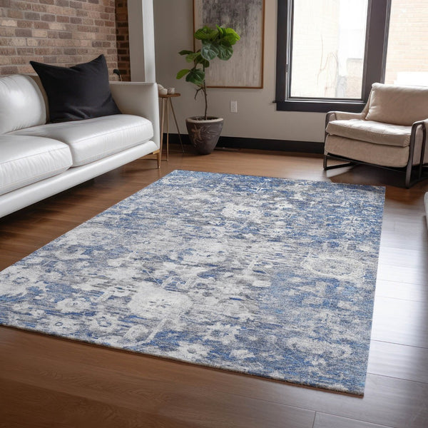 HomeRoots 5' Blue Floral Washable Area Rug - Durable, Stylish Design for Indoor and Outdoor High-Traffic Use 9' X 12' 609532