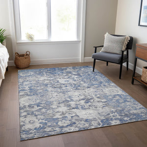 HomeRoots 5' Blue Floral Washable Area Rug - Durable, Stylish Design for Indoor and Outdoor High-Traffic Use 9' X 12' 609532