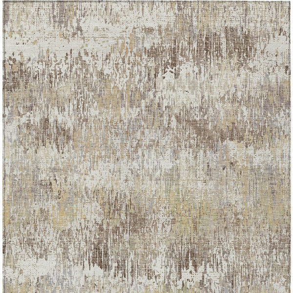 HomeRoots 5' Stylish Ivory and Taupe Striped Washable Area Rug for Indoor and Outdoor High-Traffic Spaces 5' X 8' 609547