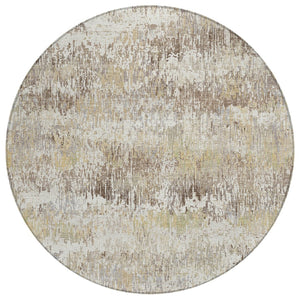 HomeRoots 5' Stylish Ivory and Taupe Striped Washable Area Rug for Indoor and Outdoor High-Traffic Spaces 8' Round 609548
