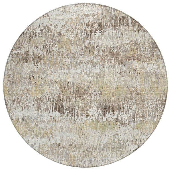 HomeRoots 5' Stylish Ivory and Taupe Striped Washable Area Rug for Indoor and Outdoor High-Traffic Spaces 8' Round 609548