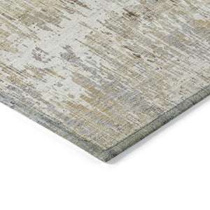 HomeRoots 5' Stylish Ivory and Taupe Striped Washable Area Rug for Indoor and Outdoor High-Traffic Spaces 8' Round 609548
