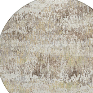 HomeRoots 5' Stylish Ivory and Taupe Striped Washable Area Rug for Indoor and Outdoor High-Traffic Spaces 8' Round 609548