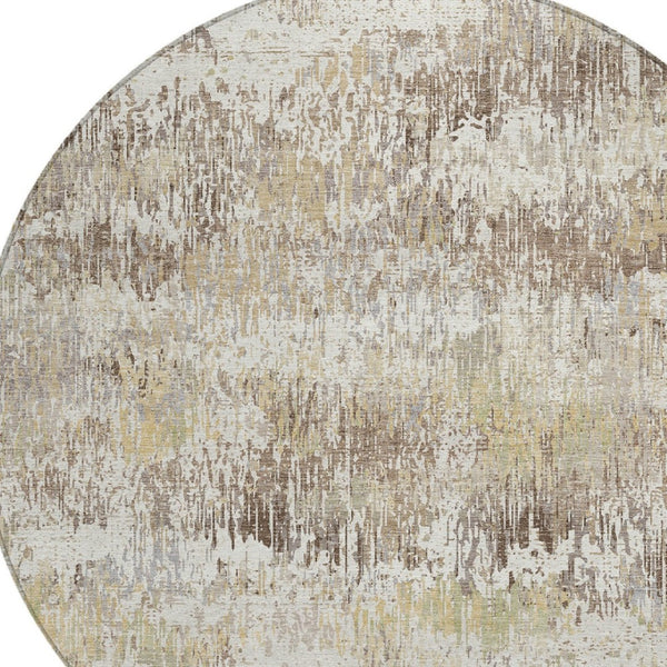 HomeRoots 5' Stylish Ivory and Taupe Striped Washable Area Rug for Indoor and Outdoor High-Traffic Spaces 8' Round 609548