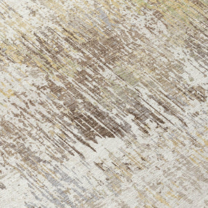 HomeRoots 5' Stylish Ivory and Taupe Striped Washable Area Rug for Indoor and Outdoor High-Traffic Spaces 8' Round 609548