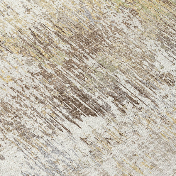 HomeRoots 5' Stylish Ivory and Taupe Striped Washable Area Rug for Indoor and Outdoor High-Traffic Spaces 8' Round 609548