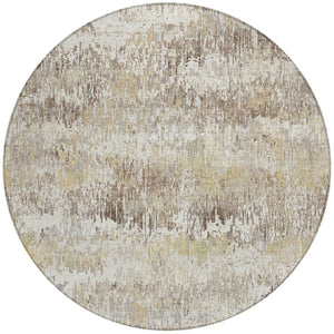HomeRoots 5' Stylish Ivory and Taupe Striped Washable Area Rug for Indoor and Outdoor High-Traffic Spaces 8' Round 609548