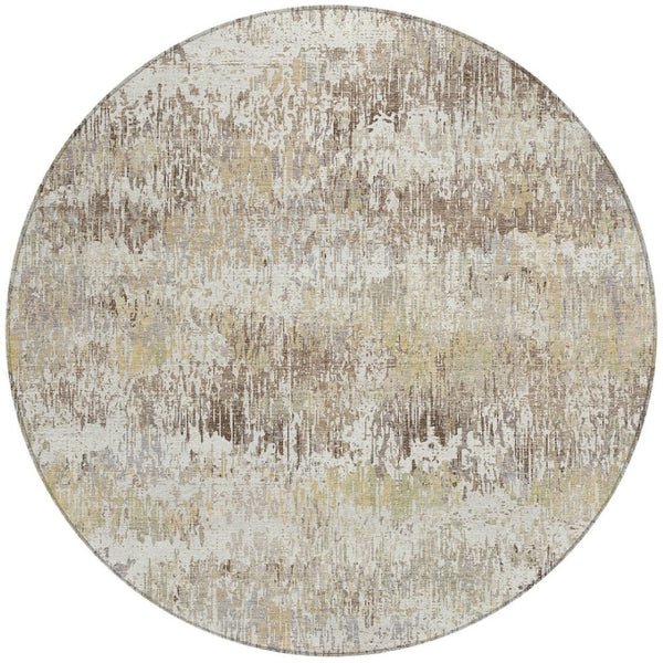 HomeRoots 5' Stylish Ivory and Taupe Striped Washable Area Rug for Indoor and Outdoor High-Traffic Spaces 8' Round 609548