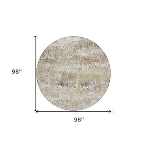 HomeRoots 5' Stylish Ivory and Taupe Striped Washable Area Rug for Indoor and Outdoor High-Traffic Spaces 8' Round 609548