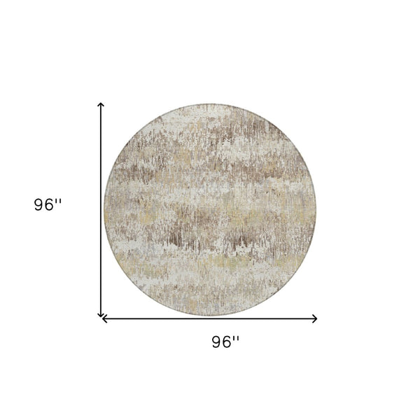 HomeRoots 5' Stylish Ivory and Taupe Striped Washable Area Rug for Indoor and Outdoor High-Traffic Spaces 8' Round 609548