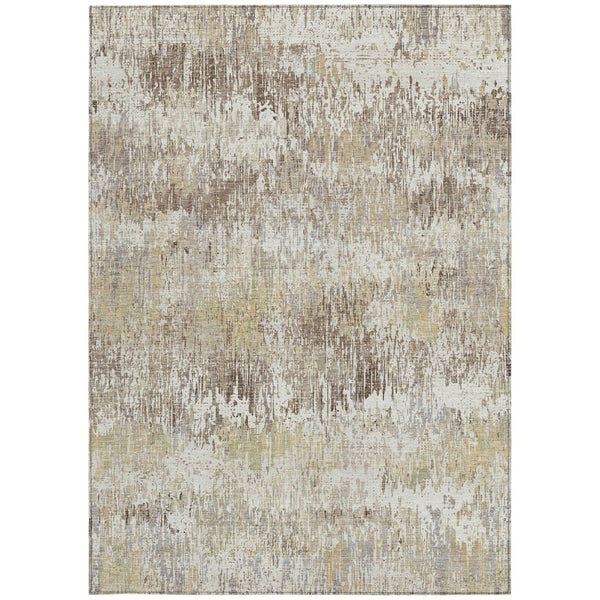 HomeRoots 5' Stylish Ivory and Taupe Striped Washable Area Rug for Indoor and Outdoor High-Traffic Spaces 9' X 12' 609550