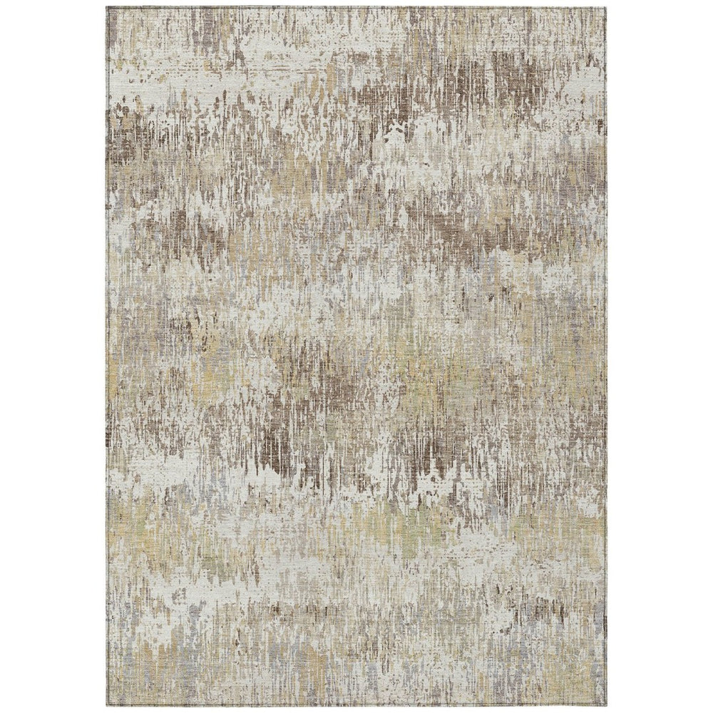 HomeRoots 5' Stylish Ivory and Taupe Striped Washable Area Rug for Indoor and Outdoor High-Traffic Spaces 9' X 12' 609550