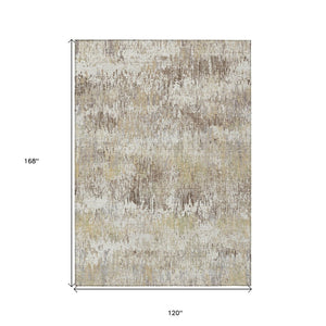 HomeRoots 5' Stylish Ivory and Taupe Striped Washable Area Rug for Indoor and Outdoor High-Traffic Spaces 10' X 14' 609551