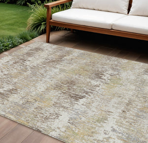 HomeRoots 5' Stylish Ivory and Taupe Striped Washable Area Rug for Indoor and Outdoor High-Traffic Spaces 10' X 14' 609551