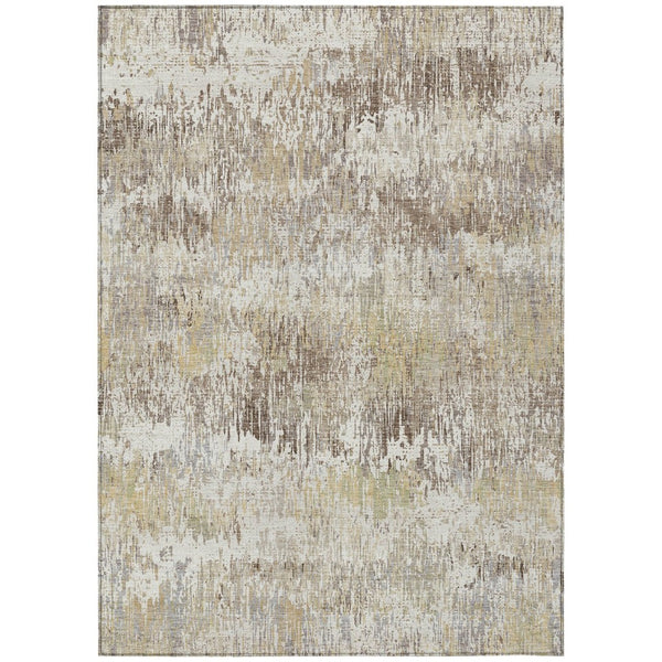 HomeRoots 5' Stylish Ivory and Taupe Striped Washable Area Rug for Indoor and Outdoor High-Traffic Spaces 10' X 14' 609551
