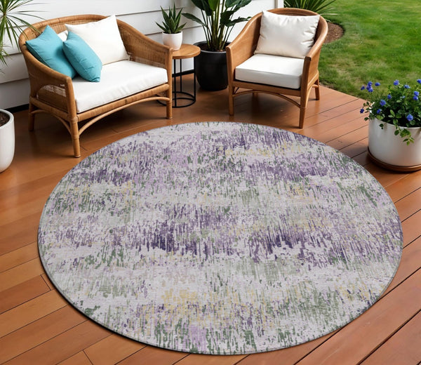 HomeRoots 5' Striped Lavender and Purple Area Rug - Stylish, Washable Design for Indoor and Outdoor Use 8' Round 609554