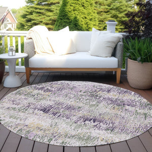 HomeRoots 5' Striped Lavender and Purple Area Rug - Stylish, Washable Design for Indoor and Outdoor Use 8' Round 609554
