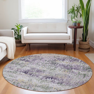 HomeRoots 5' Striped Lavender and Purple Area Rug - Stylish, Washable Design for Indoor and Outdoor Use 8' Round 609554