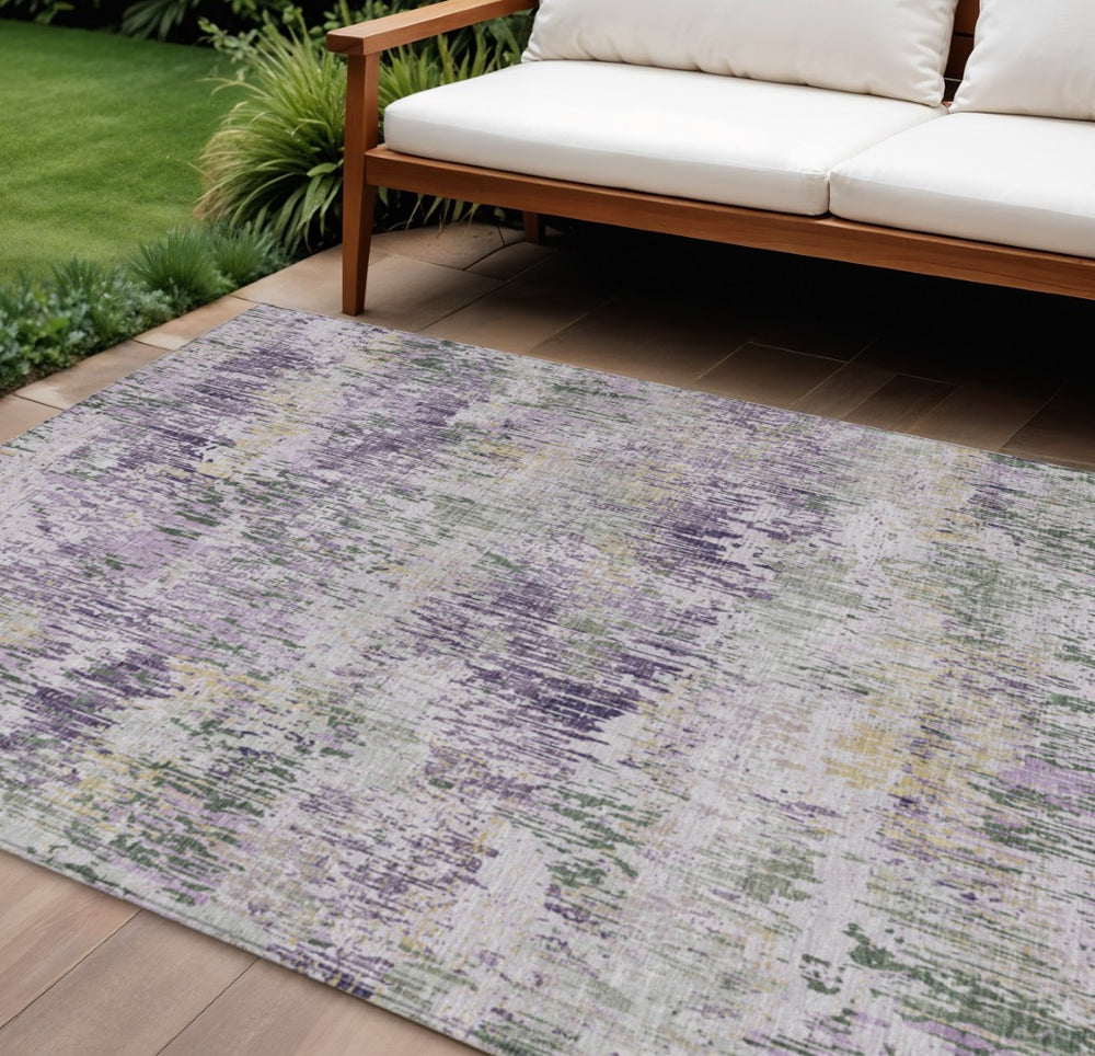 HomeRoots 5' Striped Lavender and Purple Area Rug - Stylish, Washable Design for Indoor and Outdoor Use 10' X 14' 609557
