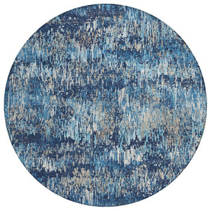 HomeRoots 5' Navy and Denim Blue Striped Washable Area Rug for Indoor and Outdoor Use – Durable and Stylish 8' Round 609560