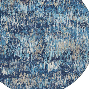 HomeRoots 5' Navy and Denim Blue Striped Washable Area Rug for Indoor and Outdoor Use – Durable and Stylish 8' Round 609560