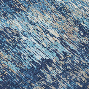 HomeRoots 5' Navy and Denim Blue Striped Washable Area Rug for Indoor and Outdoor Use – Durable and Stylish 8' Round 609560