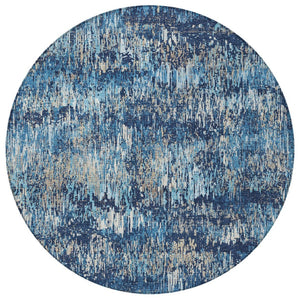 HomeRoots 5' Navy and Denim Blue Striped Washable Area Rug for Indoor and Outdoor Use – Durable and Stylish 8' Round 609560