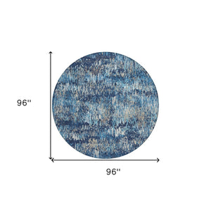 HomeRoots 5' Navy and Denim Blue Striped Washable Area Rug for Indoor and Outdoor Use – Durable and Stylish 8' Round 609560