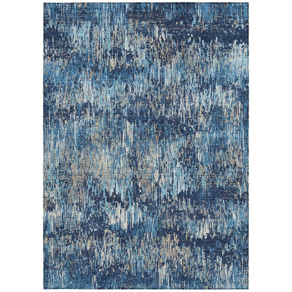 HomeRoots 9' Navy Blue & Denim Striped Washable Area Rug - Durable Indoor/Outdoor Solution for Any Space! 609562