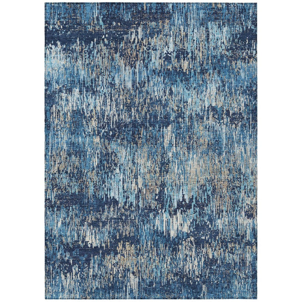 HomeRoots 9' Navy Blue & Denim Striped Washable Area Rug - Durable Indoor/Outdoor Solution for Any Space! 609562