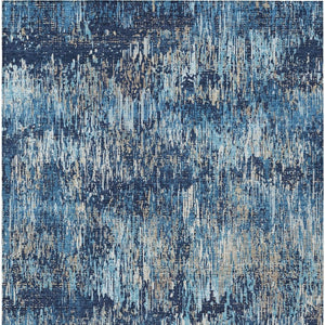 HomeRoots 5' Navy and Denim Blue Striped Washable Area Rug for Indoor and Outdoor Use – Durable and Stylish 10' X 14' 609563