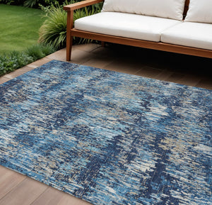 HomeRoots 5' Navy and Denim Blue Striped Washable Area Rug for Indoor and Outdoor Use – Durable and Stylish 10' X 14' 609563