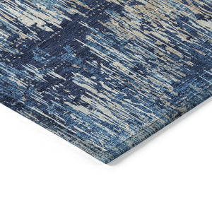 HomeRoots 5' Navy and Denim Blue Striped Washable Area Rug for Indoor and Outdoor Use – Durable and Stylish 10' X 14' 609563