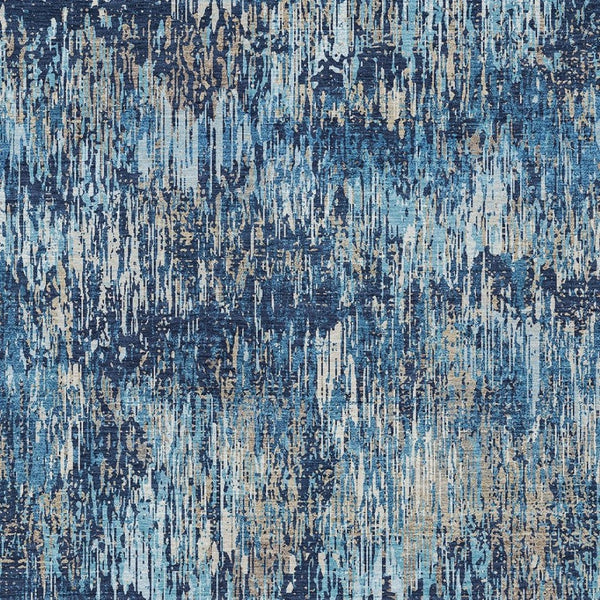 HomeRoots 5' Navy and Denim Blue Striped Washable Area Rug for Indoor and Outdoor Use – Durable and Stylish 10' X 14' 609563