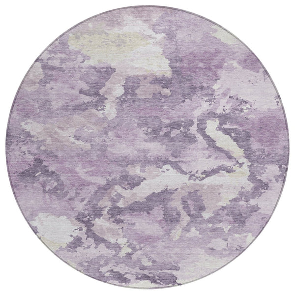 HomeRoots 5' Abstract Lavender and Lilac Washable Area Rug – Stylish, Durable Design for Indoor and Outdoor Use 8' Round 609572