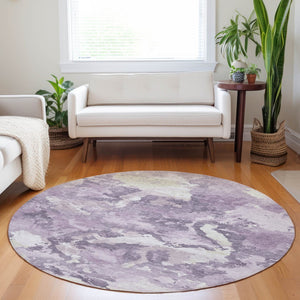 HomeRoots 5' Abstract Lavender and Lilac Washable Area Rug – Stylish, Durable Design for Indoor and Outdoor Use 8' Round 609572