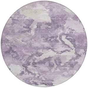 HomeRoots 5' Abstract Lavender and Lilac Washable Area Rug – Stylish, Durable Design for Indoor and Outdoor Use 8' Round 609572