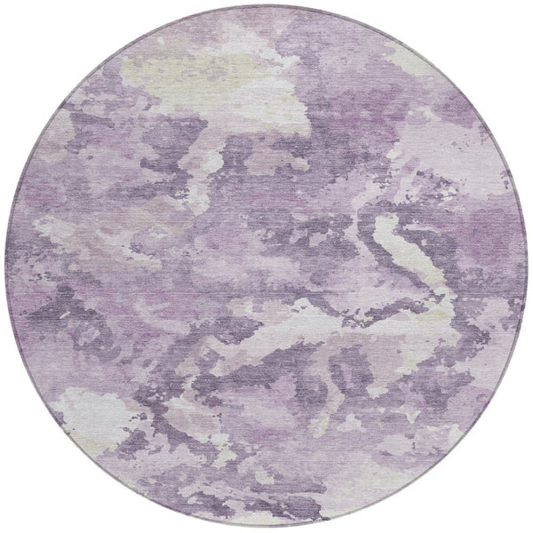 HomeRoots 5' Abstract Lavender and Lilac Washable Area Rug – Stylish, Durable Design for Indoor and Outdoor Use 8' Round 609572