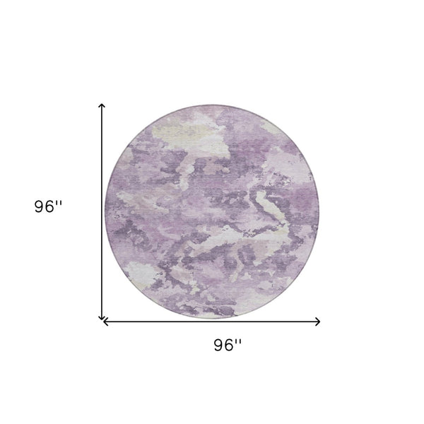 HomeRoots 5' Abstract Lavender and Lilac Washable Area Rug – Stylish, Durable Design for Indoor and Outdoor Use 8' Round 609572