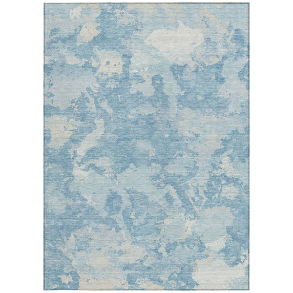 HomeRoots 5' Sky Blue and Denim Blue Abstract Rug - Washable Indoor/Outdoor Area Rug for Modern Spaces 5' X 8' 609577