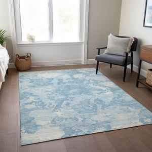 HomeRoots 5' Sky Blue and Denim Blue Abstract Rug - Washable Indoor/Outdoor Area Rug for Modern Spaces 5' X 8' 609577