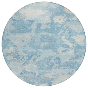 HomeRoots 5' Sky Blue and Denim Blue Abstract Rug - Washable Indoor/Outdoor Area Rug for Modern Spaces 8' Round 609578