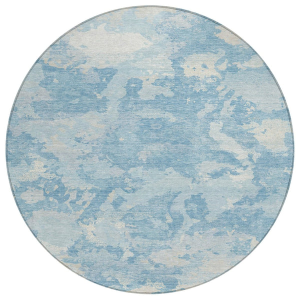 HomeRoots 5' Sky Blue and Denim Blue Abstract Rug - Washable Indoor/Outdoor Area Rug for Modern Spaces 8' Round 609578
