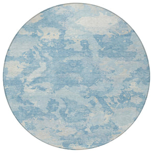 HomeRoots 5' Sky Blue and Denim Blue Abstract Rug - Washable Indoor/Outdoor Area Rug for Modern Spaces 8' Round 609578