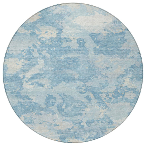 HomeRoots 5' Sky Blue and Denim Blue Abstract Rug - Washable Indoor/Outdoor Area Rug for Modern Spaces 8' Round 609578