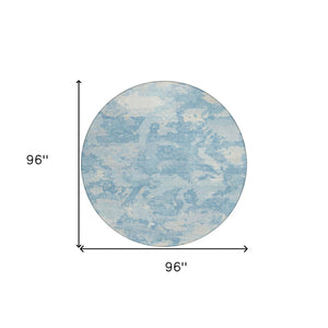 HomeRoots 5' Sky Blue and Denim Blue Abstract Rug - Washable Indoor/Outdoor Area Rug for Modern Spaces 8' Round 609578