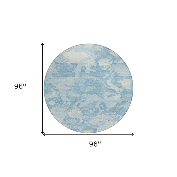 HomeRoots 5' Sky Blue and Denim Blue Abstract Rug - Washable Indoor/Outdoor Area Rug for Modern Spaces 8' Round 609578